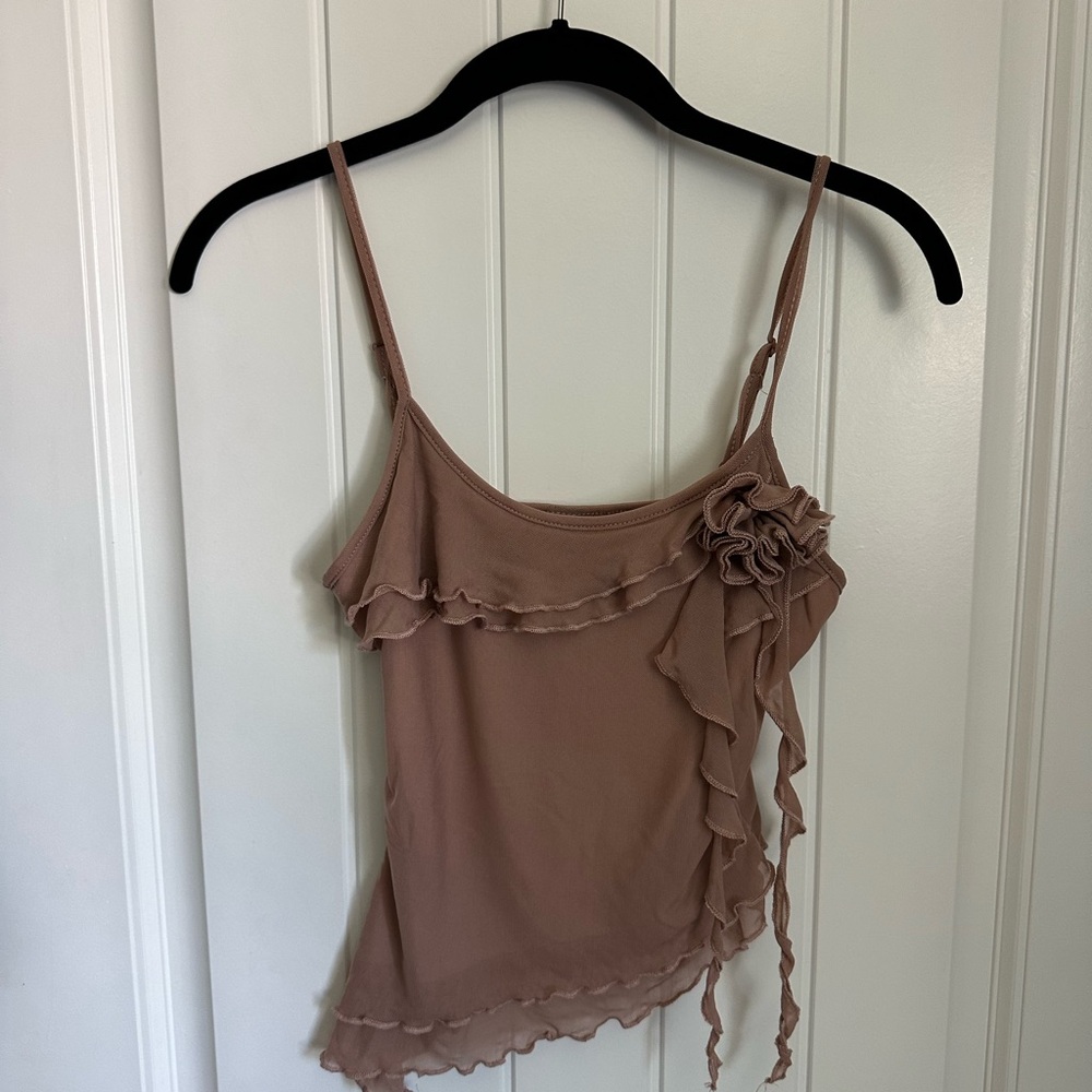 Taupe Camisole with Floral Ruffle